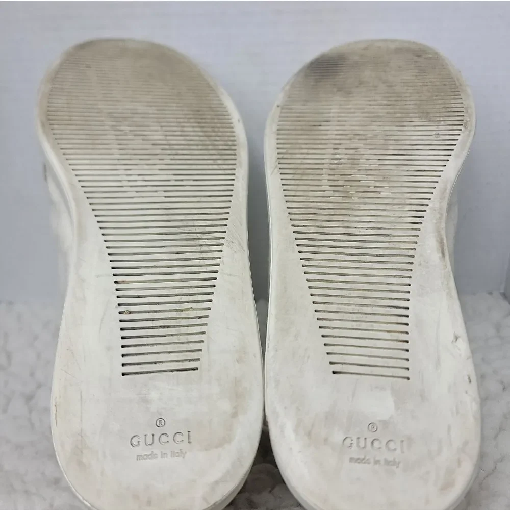 Gucci GG  Leather Low Top Sneakers White Croc Embossed Leather Mens 10 Italy